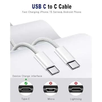 Premium USB C to USB C Cable - 2Pack 6FT Fast Charging Cord for iPhone and More