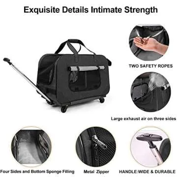 GJEASE Large Pet Rolling Carrier with Wheels for Up to 35 LBS(Upgrade Material-Sponge Filling),with Durable Handle and Flexible Wheels,Breathable and Collapsible Carrier for Small Medium Pets
