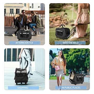 GJEASE Large Pet Rolling Carrier with Wheels for Up to 35 LBS(Upgrade Material-Sponge Filling),with Durable Handle and Flexible Wheels,Breathable and Collapsible Carrier for Small Medium Pets