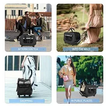 GJEASE Large Pet Rolling Carrier with Wheels for Up to 35 LBS(Upgrade Material-Sponge Filling),with Durable Handle and Flexible Wheels,Breathable and Collapsible Carrier for Small Medium Pets