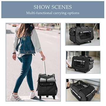 GJEASE Large Pet Rolling Carrier with Wheels for Up to 35 LBS(Upgrade Material-Sponge Filling),with Durable Handle and Flexible Wheels,Breathable and Collapsible Carrier for Small Medium Pets