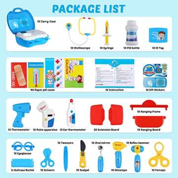 iBaseToy Doctor Kit for Kids, 27Pcs Pretend Medical Doctor Medical Playset with Electronic Stethoscope, Medical Kits Gift, Educational Doctor Toys for Toddler Boys Girls (Blue)