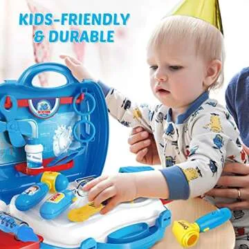 iBaseToy Doctor Kit for Kids, 27Pcs Pretend Medical Doctor Medical Playset with Electronic Stethoscope, Medical Kits Gift, Educational Doctor Toys for Toddler Boys Girls (Blue)