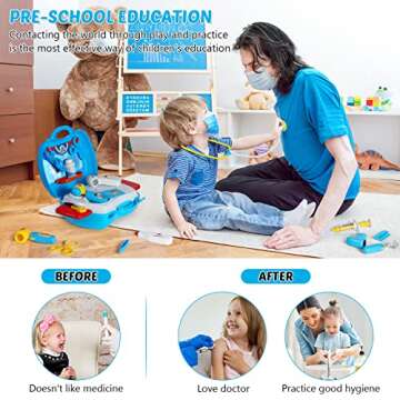 iBaseToy Doctor Kit for Kids, 27Pcs Pretend Medical Doctor Medical Playset with Electronic Stethoscope, Medical Kits Gift, Educational Doctor Toys for Toddler Boys Girls (Blue)