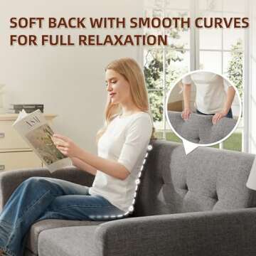 Tbfit 65" W Loveseat Sofa, Mid Century Modern Love Seat Couches for Living Room, Button Tufted Upholstered Small Couch for Bedroom, Solid and Easy to Install Love Seats Furniture, Grey