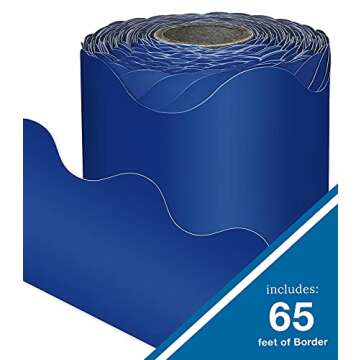Carson Dellosa 65ft Navy Blue Bulletin Board Borders, Roll of Scalloped Border Trim for Bulletin Boa...