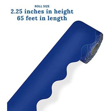 Carson Dellosa 65ft Navy Blue Bulletin Board Borders, Roll of Scalloped Border Trim for Bulletin Board, White Board, Cork Board, Poster Board, Bulletin Board Decorations, Office Décor, Classroom Décor