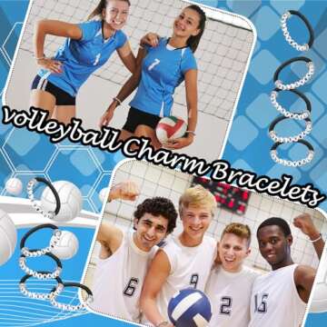 Trnayi 24 Pcs Volleyball Bracelets Volleyball Party Favors Charm Volleyball Bracelet Stackable Clay Beaded Bracelets for Volleyball Senior Night Gifts Teens Team Volleyball Party Decor(Black)