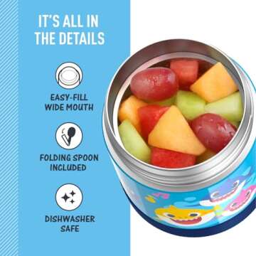 THERMOS FUNTAINER 10 Ounce Stainless Steel Vacuum Insulated Kids Food Jar with Spoon, BABY SHARK