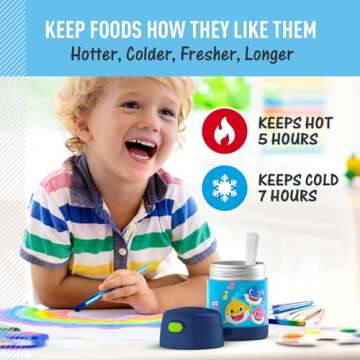 THERMOS FUNTAINER 10 Ounce Stainless Steel Vacuum Insulated Kids Food Jar with Spoon, BABY SHARK