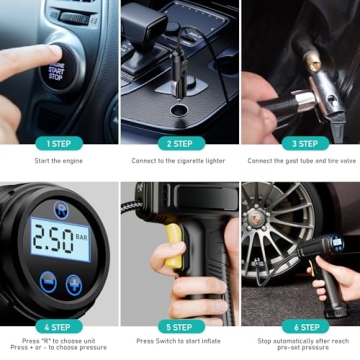 Tire Inflator with LED Flashlight and Digital Gauge