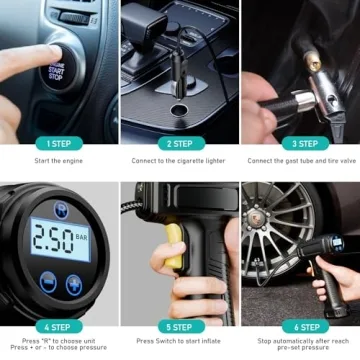 Tire Inflator with LED Flashlight and Digital Gauge