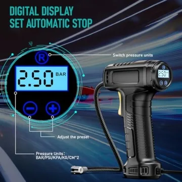 Tire Inflator with LED Flashlight and Digital Gauge