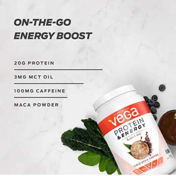 Vega Protein & Energy, Classic Chocolate, Plant Based Coffee Protein Powder - Vegan Protein Powder, Keto-Friendly, MCT Oil, Gluten Free, Dairy Free, Soy Free, Non GMO (23 Servings, 1lb 13.8oz)