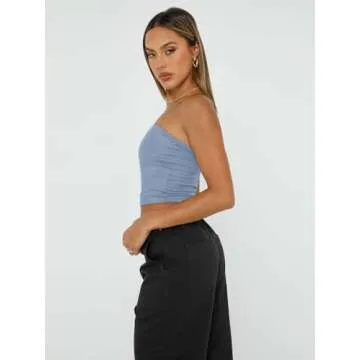 Trendy Queen Womens 3 Pack Tube Tops Crop Going Out Strapless Basic Backless Bandeau Bra Summer Outfits 2025 Black White Light Blue M