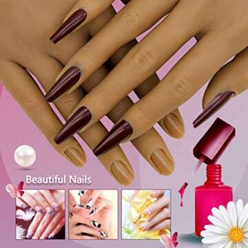 Silicone Practice Hand for Acrylic Nails - Female Nail Trainning Practice Hand, Flexible Bendable False Fake Nail Hand Mannequin Life Size Hand for Nails Practice Hand with Soft Touch