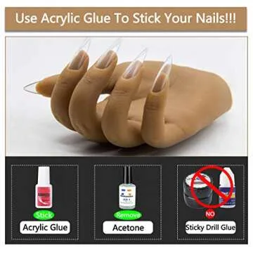 Silicone Practice Hand for Acrylic Nails - Female Nail Trainning Practice Hand, Flexible Bendable False Fake Nail Hand Mannequin Life Size Hand for Nails Practice Hand with Soft Touch