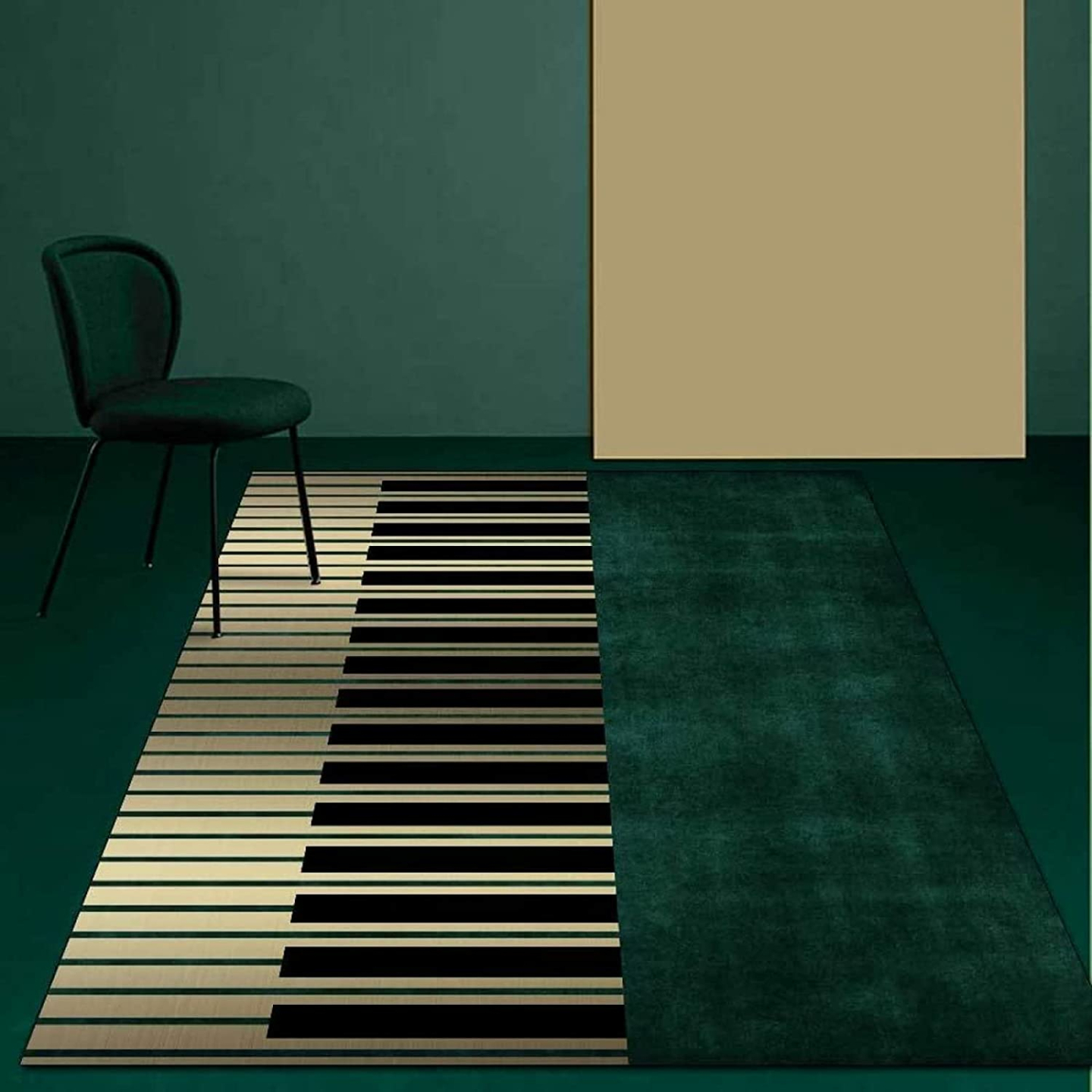 Dark Green Piano Keys Area Rugs - Modern Non-Slip Design