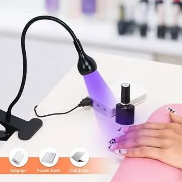 mlogiroa UV Light for Gel Nails, 3W Gel Nail Lamp, Mini Led Nail Polish Light with Gooseneck, Portable Clamp UV Light with USB Charge Lamp for Nail Salon