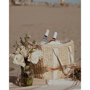 Daytani Insulated Beach Cooler Bag, Leak Proof, Premium Quality Corn Husk, Beach Bag, Pool Bag, Tote Bag, Straw Beach Bag, Rattan, Gifts for Women, Picnic Basket, Wedding Gifts, Lunch Bag