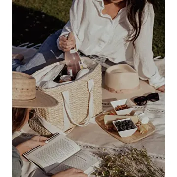 Daytani Insulated Beach Cooler Bag, Leak Proof, Premium Quality Corn Husk, Beach Bag, Pool Bag, Tote Bag, Straw Beach Bag, Rattan, Gifts for Women, Picnic Basket, Wedding Gifts, Lunch Bag