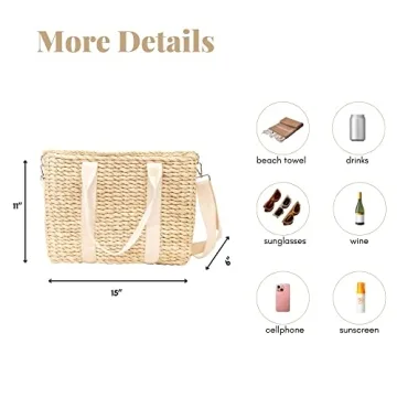 Daytani Insulated Beach Cooler Bag, Leak Proof, Premium Quality Corn Husk, Beach Bag, Pool Bag, Tote Bag, Straw Beach Bag, Rattan, Gifts for Women, Picnic Basket, Wedding Gifts, Lunch Bag