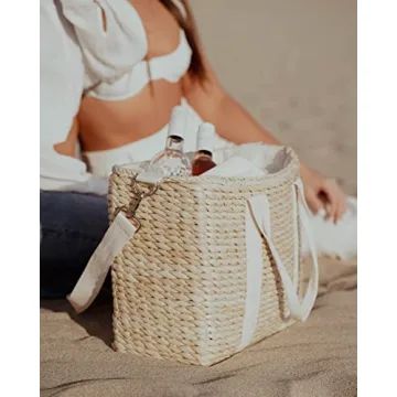 Daytani Insulated Beach Cooler Bag, Leak Proof, Premium Quality Corn Husk, Beach Bag, Pool Bag, Tote Bag, Straw Beach Bag, Rattan, Gifts for Women, Picnic Basket, Wedding Gifts, Lunch Bag
