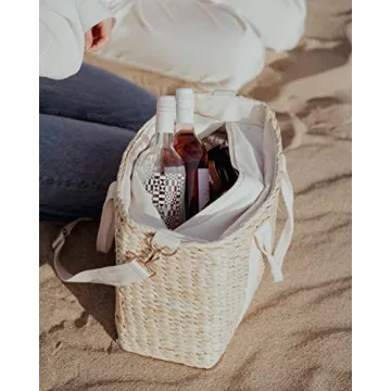 Daytani Insulated Beach Cooler Bag, Leak Proof, Premium Quality Corn Husk, Beach Bag, Pool Bag, Tote Bag, Straw Beach Bag, Rattan, Gifts for Women, Picnic Basket, Wedding Gifts, Lunch Bag