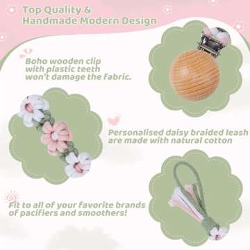 Stylish Handmade Pacifier Clip for Boys and Girls in Misty Rose