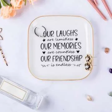 Piudee Friendship Gifts for Women Best Friend Jewelry Dish, Our Laughs are Limitless, Our Memories are Countless, Our Friendship is Endless Unique Gifts for Women, Female Friend Birthday Christmas