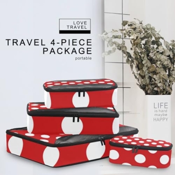 4 Set Polka Dot Packing Cubes for Organized Travel