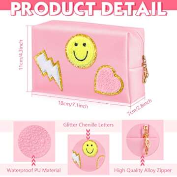 Sanwuta 4 Pcs Hair Face Skin Travel Bag Set Preppy Makeup Pouch PU Leather Skincare Bag Waterproof C...