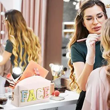 Sanwuta 4 Pcs Hair Face Skin Travel Bag Set Preppy Makeup Pouch PU Leather Skincare Bag Waterproof Cosmetic Organizer Birthday Christmas Gifts(White, Pink, Beige,Fresh Style)