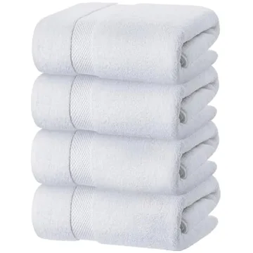 White Classic Luxury Bath Towels Set of 4 Large - 700 GSM Cotton Ultra Soft Bath Towels 27x54 | High...
