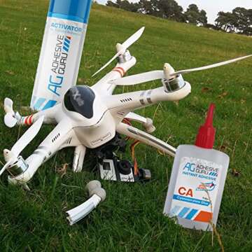 Adhesive Guru CA Glue with Activator Woodworking (4 x 3.5 oz - 4 x 13.5 fl oz) Ca Glue for Woodworki...