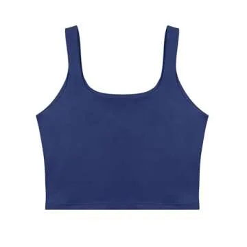 REORIA Women's Sexy Sleeveless Yoga Crop Top in Dark Blue