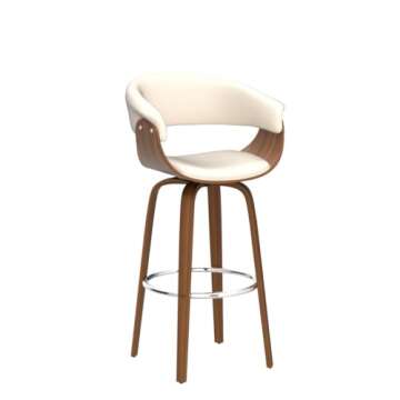 Glitzhome Bar Stools Set of 2, 29.5’’H Swivel Barstools with Curved Back, Bar Height Stools Bar Chairs with Backrest, Footrest, Solid Bentwood Frame, White