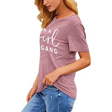 MOUSYA Womens I Run A Girl Gang T-Shirt Girl Mom Shirt Short Sleeve Letter Printed Round Neck Summer Casual Tee Tops Red
