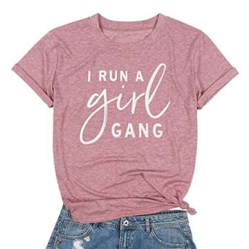 MOUSYA Womens I Run A Girl Gang T-Shirt Girl Mom Shirt Short Sleeve Letter Printed Round Neck Summer Casual Tee Tops Red