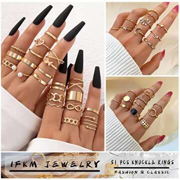 IFKM 51 Pcs Gold Knuckle Rings Set For Women Vintage Stackable Joint Finger Midi Rings Dainty Cubic ...