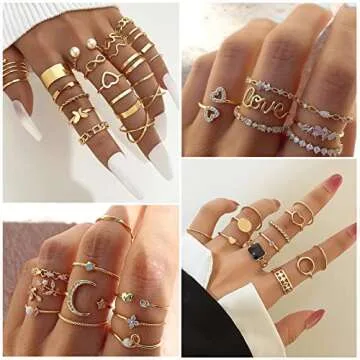 IFKM 51 Pcs Gold Knuckle Rings Set For Women Vintage Stackable Joint Finger Midi Rings Dainty Cubic Zirconia Crystal Simple Twist Hollow Cute Rings Pack Jewelry Gift