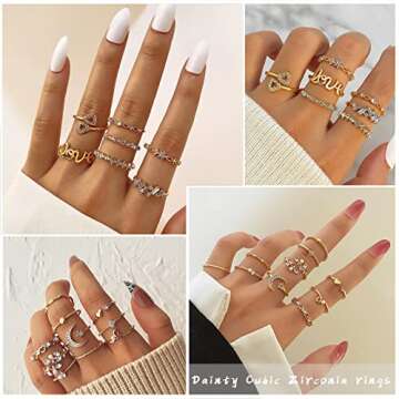 IFKM 51 Pcs Gold Knuckle Rings Set For Women Vintage Stackable Joint Finger Midi Rings Dainty Cubic Zirconia Crystal Simple Twist Hollow Cute Rings Pack Jewelry Gift