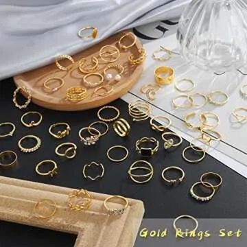 IFKM 51 Pcs Gold Knuckle Rings Set For Women Vintage Stackable Joint Finger Midi Rings Dainty Cubic Zirconia Crystal Simple Twist Hollow Cute Rings Pack Jewelry Gift