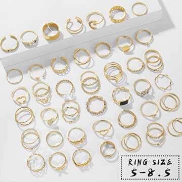 IFKM 51 Pcs Gold Knuckle Rings Set For Women Vintage Stackable Joint Finger Midi Rings Dainty Cubic Zirconia Crystal Simple Twist Hollow Cute Rings Pack Jewelry Gift