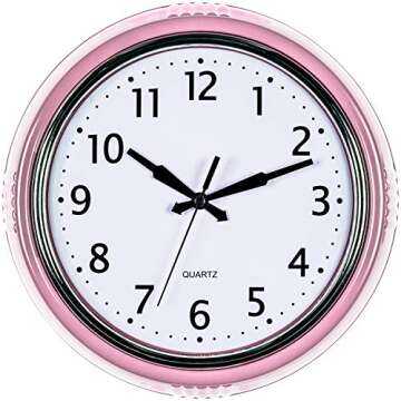 Bernhard Products Retro Wall Clock 9.5 Inch Pink Kitchen 50's Vintage Design Round Silent Non Tickin...