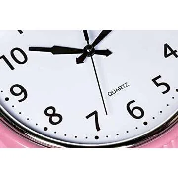 Bernhard Products Retro Wall Clock 9.5 Inch Pink Kitchen 50's Vintage Design Round Silent Non Ticking Battery Operated Quality Quartz for Home Office Baby Nursery Girls Room Classroom, Easy to Read