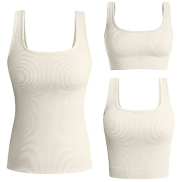 OQQ Women's 3 Piece Ribbed Seamless Yoga Tank Tops