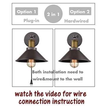 CLAXY Industrial Light Adjustable Wall Sconce Simplicity 1 Light Wall Lamp-2 Pack