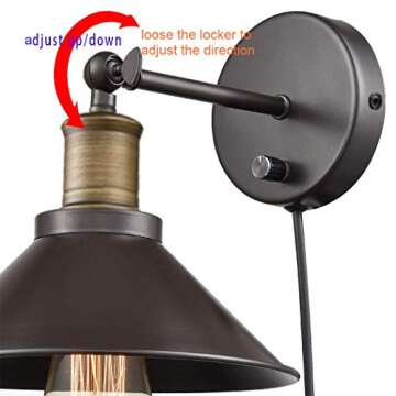 CLAXY Industrial Light Adjustable Wall Sconce Simplicity 1 Light Wall Lamp-2 Pack