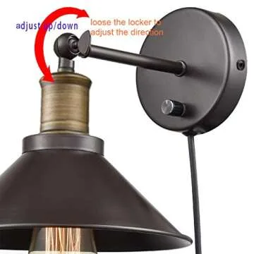 CLAXY Industrial Light Adjustable Wall Sconce Simplicity 1 Light Wall Lamp-2 Pack